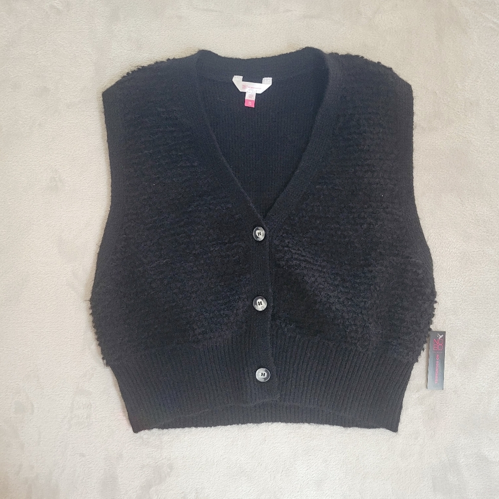 Black V-Neck Button-Front Women's Sweater Vest